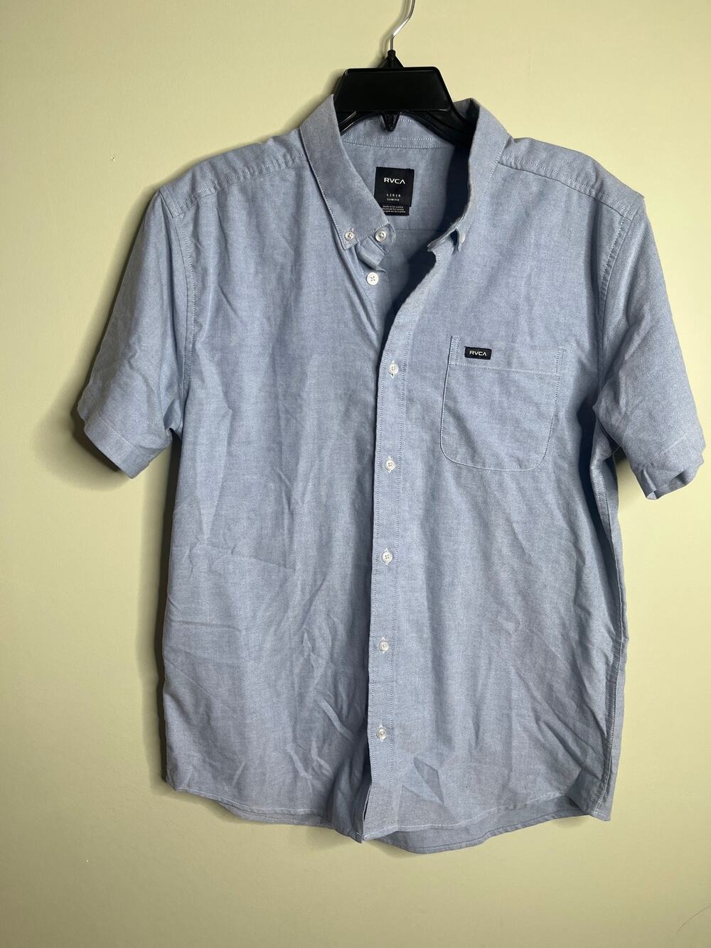 RVCA Slim Fit Denim Short Sleeve Button Up Large